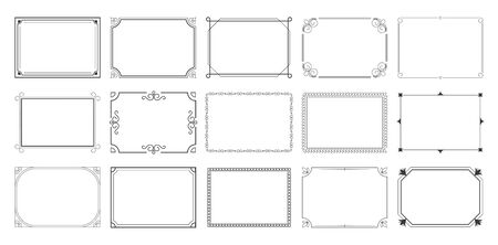 Rectangular calligraphic frames set. Vintage elegant borders, traditional ornate elements. Vector illustrations for document, certificates, invitation and greeting cards elegant designのイラスト素材