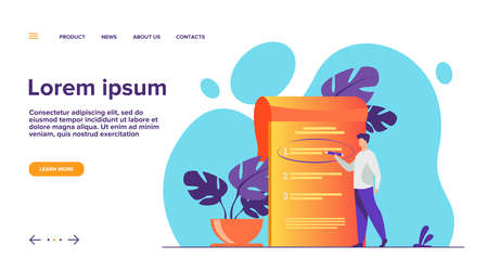 Manager prioritizing tasks in to do list. Man taking notes, planning his work, underlining important points. Vector illustration for agenda, checklist, management, efficiency conceptのイラスト素材