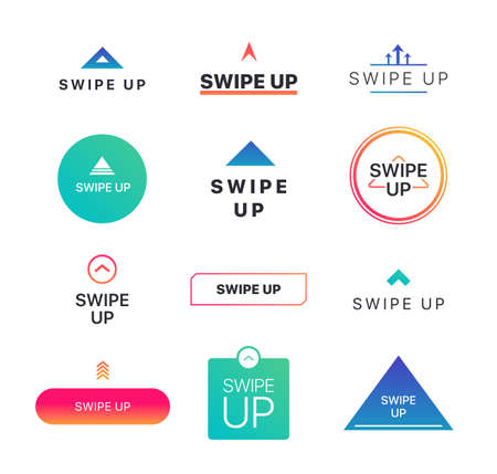 Different swiping up flat template set. UI web elements and buttons for apps and photo blog vector illustration collection. Communication, design and social media conceptのイラスト素材