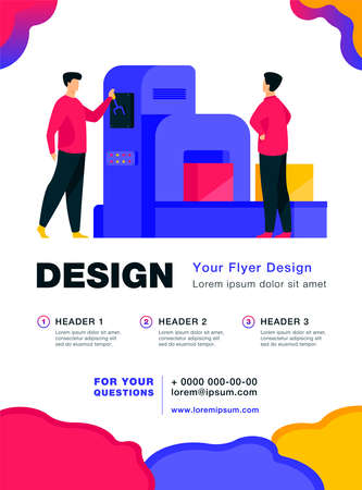 Storehouse employee operating conveyor machine. Men watching carton boxes moving on belt flat vector illustration. Logistics, shipment concept for banner, website design or landing web pageのイラスト素材