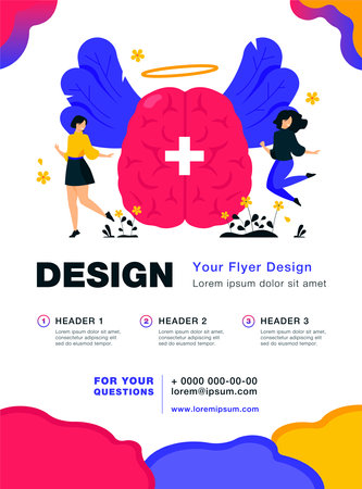 Happy tiny women with positive thoughts and philosophy of life isolated flat vector illustration. Abstract creative strategy and mind power to health improvement. Brain and dream control conceptのイラスト素材
