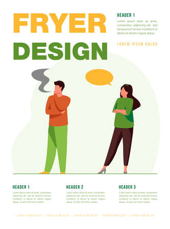 Displeased woman talking with smoking man. Cigarette, health, speech bubble flat vector illustration. Unhealthy habit and disapproval concept for banner, website design or landing web pageのイラスト素材