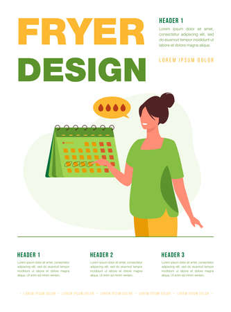 Positive woman checking her menstrual calendar. Period, blood, month flat vector illustration. Female health and healthcare concept for banner, website design or landing web pageのイラスト素材