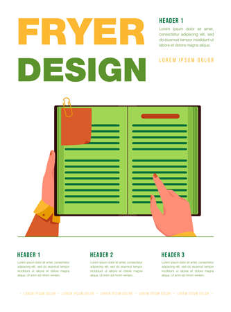 Hand of manager checking notes in notebook. Business professional with book planner planning tasks. Flat vector illustration. Management concept for banner, website design or landing web pageのイラスト素材
