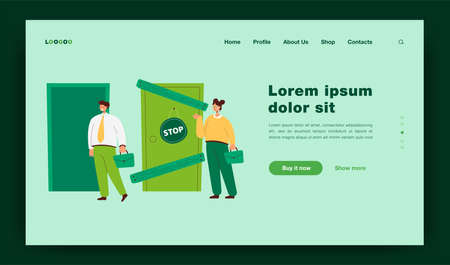 Man and woman having different business possibilities isolated flat vector illustration. Cartoon lady standing in front of close door. Woman discrimination and social inequality conceptのイラスト素材