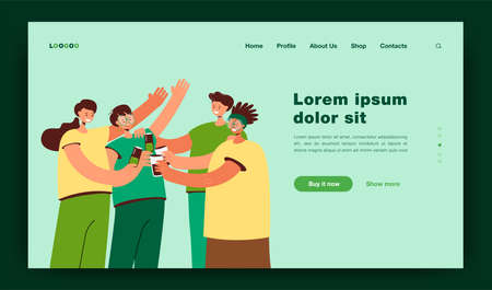 Happy diverse friends hanging out together, gathering for party, having fun, drinking alcohol, toasting cocktails, celebrating festive event. Cheers, friendship, entertainment vector illustrationのイラスト素材