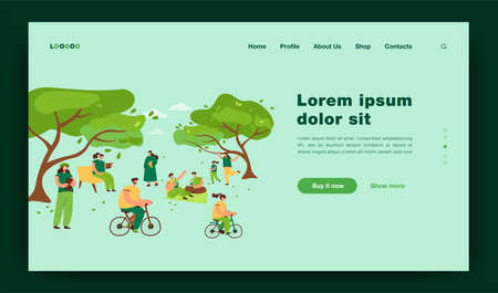 Positive people sitting in city park with cherry trees isolated flat vector illustration. Cartoon characters relaxing outdoors on hanami festival. Summer activity and nature conceptのイラスト素材