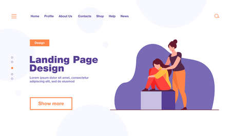 Woman comforting depressed friend. Giving support to upset mate flat vector illustration. Friendship, depression, help concept for banner, website design or landing web pageのイラスト素材