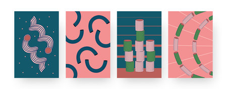 Set of contemporary art posters with different pasta patterns. Vector illustration. .Collection of...