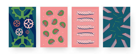 Set of contemporary art posters with different types of pasta. Vector illustration. .Collection of...