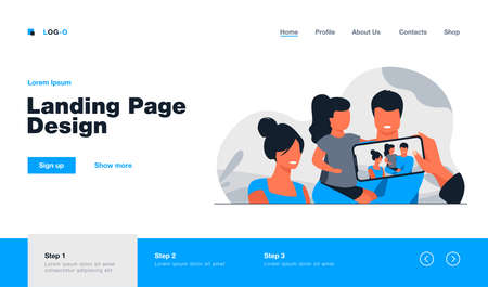 Hand of person taking picture of family. Smartphone camera, cellphone, screen flat vector illustration. Family portrait, photography, leisure concept for banner, website design or landing web pageのイラスト素材