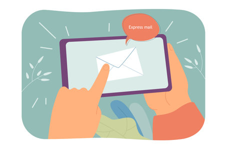 Express mail notification on screen of smartphone. Message reminder flat vector illustration. E-mail communication, fast letter delivery concept for banner, website design or landing web pageのイラスト素材