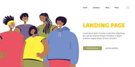Group of young smiling African American people vector illustration. Men and women with different...