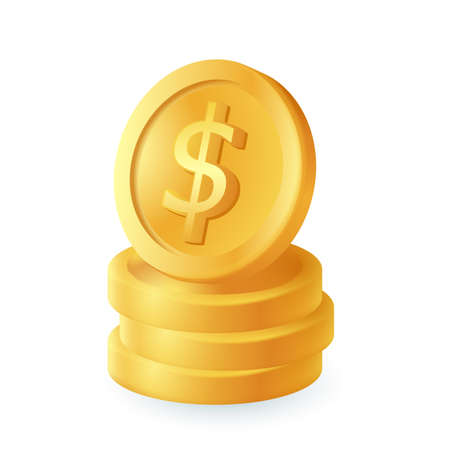 Pile of gold coin with dollar sign 3d cartoon style icon. Stack of currency or cash flat vector illustration. Wealth, investment, success, savings, economy, profit conceptのイラスト素材