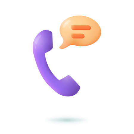 Phone handset with speech bubble 3d cartoon style icon. Incoming call on hotline, help, support service flat vector illustration. Communication, assistance, conversation conceptのイラスト素材