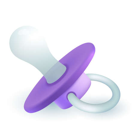 3d cartoon style colorful baby soother icon on white background. Realistic pacifier or dummy for...
