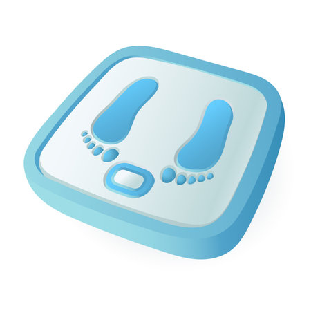 Weighing scale with symbols of feet 3D icon. Machine or tool for measuring weight of people 3D vector illustration on white background. Health, measurement, lifestyle, diet conceptのイラスト素材