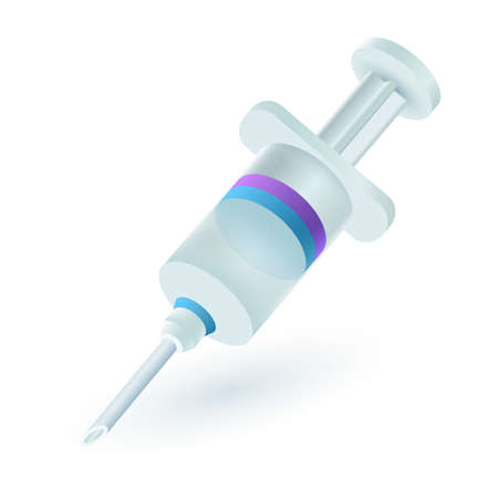 Empty medical syringe 3D icon. Injection or vaccine syringe 3D vector illustration on white background. Medicine, health, healthcare, vaccination, virus conceptのイラスト素材