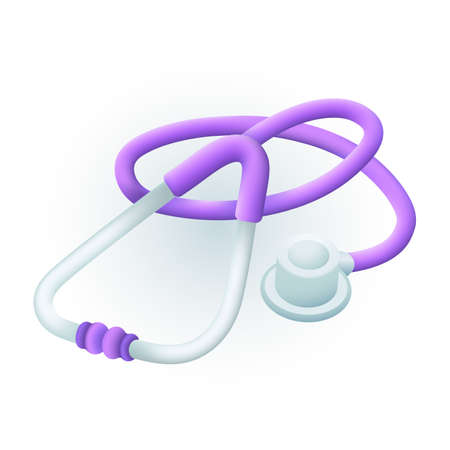 Purple stethoscope 3D icon. Medical equipment or tool for listening to heart or lungs 3D vector illustration on white background. Medicine, health, healthcare, treatment, cardiology conceptのイラスト素材