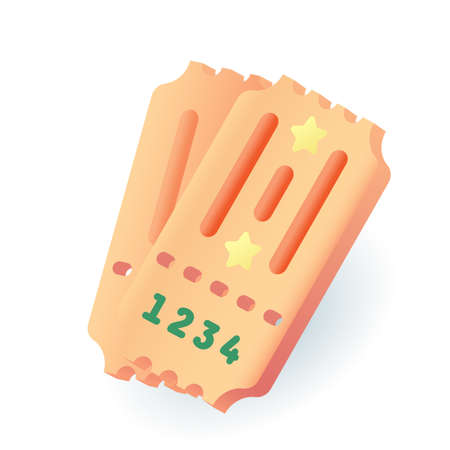Two cinema, concert or theater tickets, event coupons 3D icon. Digital or paper admission to show or party with golden stars 3D vector illustration on white background. Performance, pass conceptのイラスト素材