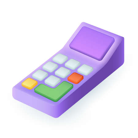 3d cartoon style POS terminal for contactless payments icon. Bank terminal or payment machine flat vector illustration. Financial transaction, money, shopping conceptのイラスト素材