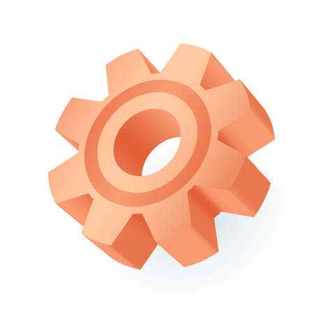 Gear wheel cartoon illustration in 3d style. Realistic red cogwheel flat vector illustration. Engineering, machine, mechanism, factory, transmission, repair service conceptのイラスト素材