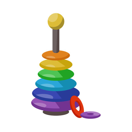 Colorful stacking rings for kids vector illustration. Cute toy from plastic for children, nursery element isolated on white background. Childhood, entertainment conceptのイラスト素材