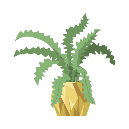 Green fern plant in flowerpot flat vector illustration. Indoor houseplant for home or office, flower with big green leaves in pot isolated on white background. Nature, urban jungle conceptのイラスト素材