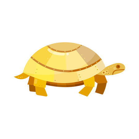 Mechanical turtle cartoon illustration. Robotic turtle isolated on white background. Metal electronic pet cyborg or futuristic monster. Robots, future conceptのイラスト素材