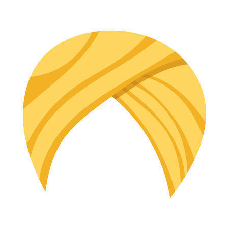 Arabian or Indian yellow turban cartoon illustration. Traditional Sikh hat, pagri or headgear for man isolated on white background. Headdress, Arab culture conceptのイラスト素材