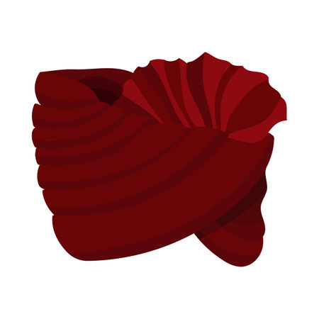 Arabian or Indian dark red turban cartoon illustration. Traditional Sikh hat, pagri or headgear for woman isolated on white background. Headdress, Arab culture conceptのイラスト素材
