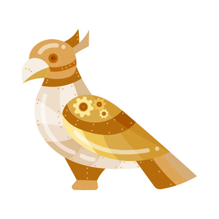 Mechanical bird cartoon illustration. Robotic bird toy isolated on white background. Metal electronic pet cyborg or futuristic monster. Robots, future conceptのイラスト素材