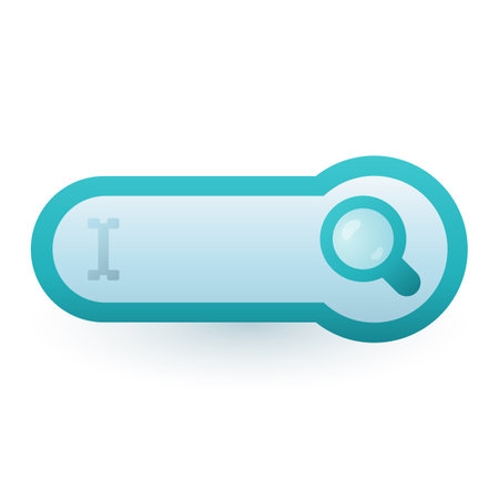 Search bar with magnifying glass in browser 3D icon. Searching field, text input box with cursor and button 3D vector illustration on white background. Internet, navigation, interface conceptのイラスト素材