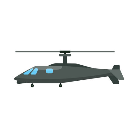 Military utility helicopter cartoon illustration. Black vehicle on white background. Aviation, air transportation, flight conceptのイラスト素材