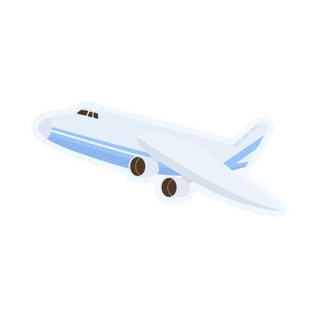 Airplane sticker cartoon illustration. Air shipping and delivery service with airplane. Logistics, air delivery, transportation conceptのイラスト素材