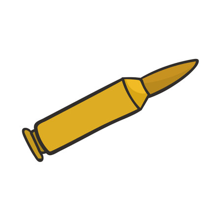 Military golden bullet doodle cartoon illustration. Soft point bullet. Army, weapon conceptのイラスト素材