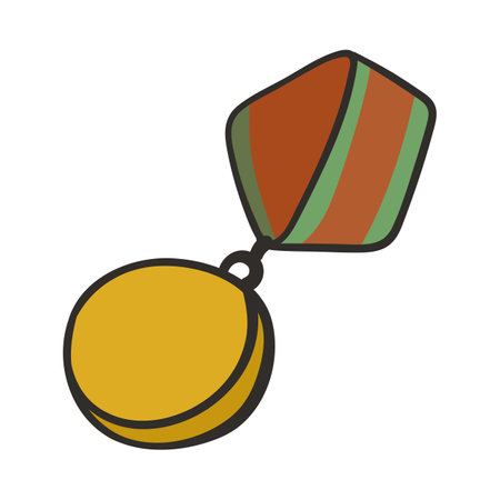 Military medal doodle cartoon illustration. Golden war medal. Army, weapon conceptのイラスト素材