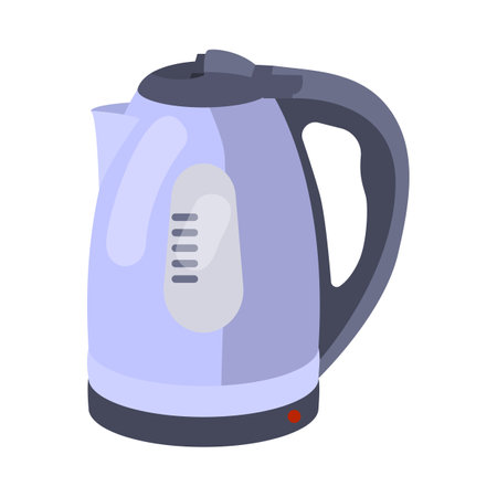 Modern electric kettle cartoon illustration. Colorful plastic kettle for boiling water. Household, kitchen utensils, decoration, teatime conceptのイラスト素材