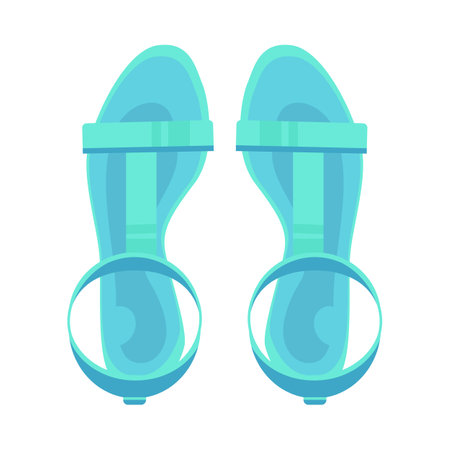 Top view of female bright blue sandals flat vector illustration. Comfortable pair of summer shoes on white background. Footwear, fashion conceptのイラスト素材