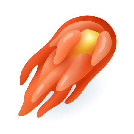 Burning meteor or comet flying 3D icon. Red fire or flame around yellow asteroid 3D vector illustration on white background. Space, science, astronomy, galaxy, universe conceptのイラスト素材
