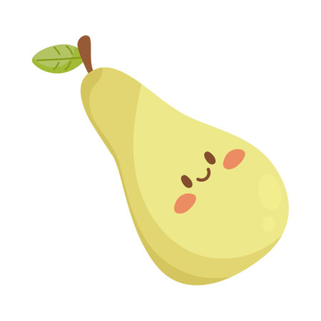 Funny pear with smiling face cartoon illustration. Cute pear character. Meal, morning routine conceptのイラスト素材