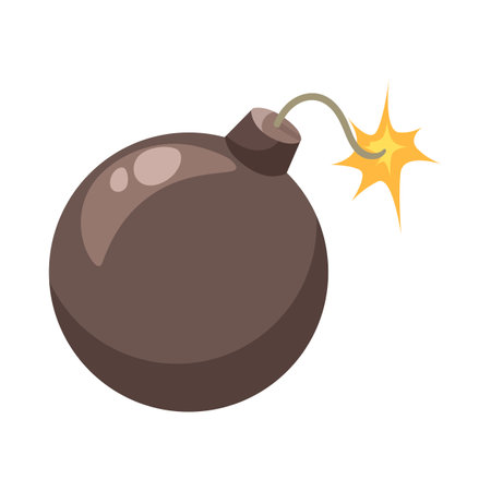 Explosive lethal bomb cartoon illustration. Lit bomb. Military equipment, army, war, threat conceptのイラスト素材