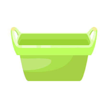 Green plastic tub or bowl for water flat vector illustration. Washbowl for washing floors or doing laundry, dishes isolated on white background. Housekeeping or housework conceptのイラスト素材