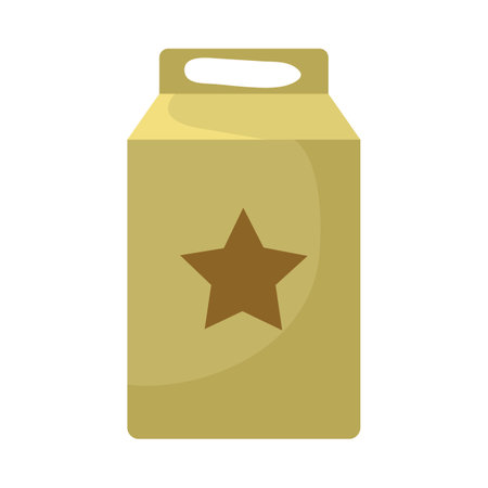 Khaki combat ration box with star cartoon illustration. Container with food or dry provision unit, supplies for combat or battle isolated on white background. Army, food conceptのイラスト素材