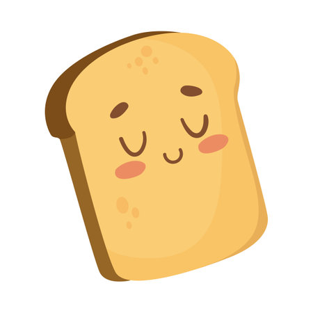 Funny toast with smiling face cartoon illustration. Cute toast character. Meal, morning routine...