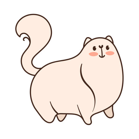 Happy white cat standing cartoon illustration. Funny pet with cute face standing on white background. Home, domestic animal conceptのイラスト素材