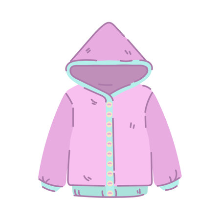 Pink and blue kid jacket cartoon illustration. Winter or autumn outwear for boys and girls isolated on white background. Clothes, outdoor clothing, garment conceptのイラスト素材