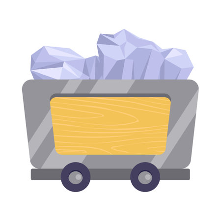Minecart with mineral or iron vector illustration. Clipart with minecart on white background. Mining conceptのイラスト素材