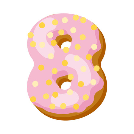 Number 8 in donut font vector illustration. Design of number from chocolate donut or cookie with icing. Food, dessert, typography concept for bakery or cafeのイラスト素材