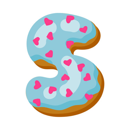 Number 5 in donut font vector illustration. Design of number from chocolate donut or cookie with icing. Food, dessert, typography concept for bakery or cafeのイラスト素材